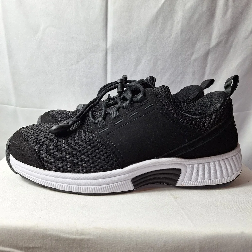 ORTHOFEET Francis No-Tie Athletic Sneaker Sz 8B Black Mesh Comfort Wide Toe Box